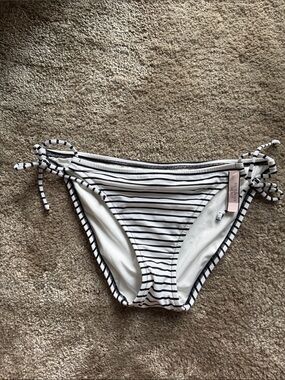 Victoria's Secret Black & White Striped Tie-Side Bikini Bottoms Size L